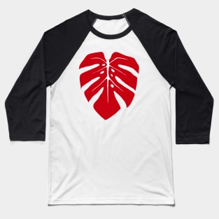 Burgundy Red Monstera Leaf Baseball T-Shirt